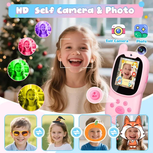 Miniatura 7 de Walkie Talkies de video para niños de 3 a 12 años, juguetes recargables Walkie Talky con cámara HD y cambiador de voz de 1000 pies de largo alcance
