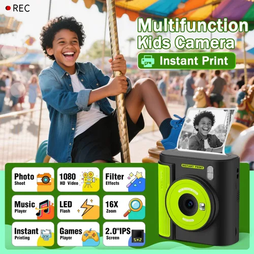 Miniatura 2 de Zicor Cámara de impresión instantánea para niños, video digital HD y cámara de impresión instantánea para niños, divertidos regalos de cumpleaños