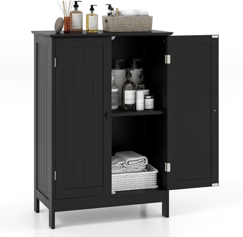 Miniatura 10 de BECOMFORT Armario de almacenamiento de baño, armario de piso con puertas dobles y estante ajustable, muebles modernos para el hogar, organizadores