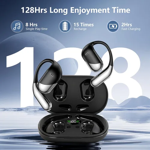 Miniatura 2 de Open Ear Clip Wireless Earbuds Bone Conduction Headphones, Bluetooth 5.4，Built-in Mic, IPX7 Waterproof, LED Display Charging Case,Ear Hooks Ear