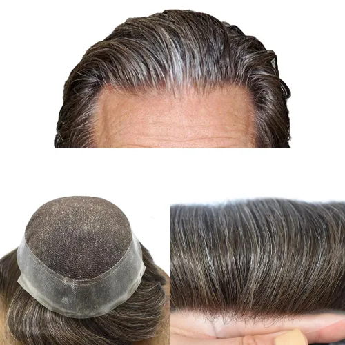 Miniatura 34 de LYRICAL HAIR Sistema de cabello humano Remy de encaje francés súper fino para hombre, piel de poliéster transparente alrededor de las pelucas, tupé