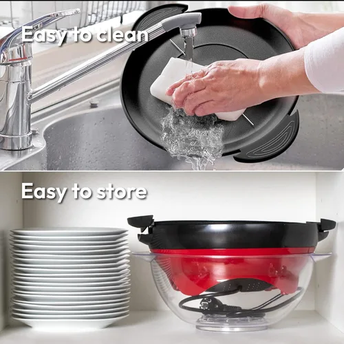 Miniatura 6 de Gadgy Máquina de palomitas de maíz – Máquina eléctrica de 800 W para hacer palomitas de maíz de aceite caliente con placa antiadherente, tapa y Rojo