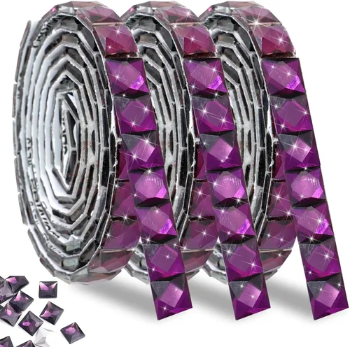Miniatura 10 de FULZTEY Cintas de diamantes de imitación con brillo, 270 piezas de cinta de cristal de vidrio para manualidades DIY, cinta adhesiva de diamantes