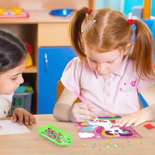 Miniatura 5 de SATINIOR Kit de pintura de diamante de unicornio con marco para niños, regalos de fiesta de unicornio, manualidades de arte de diamante, pintura 5D