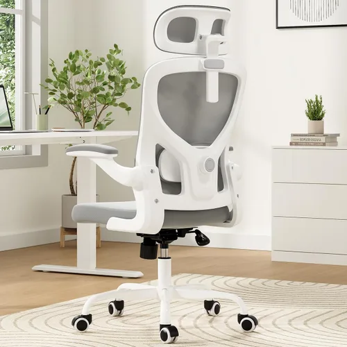 Miniatura 8 de Silla de oficina ergonómica, silla de escritorio giratoria de malla con respaldo alto, con soporte lumbar ajustable, reposacabezas y reposabrazos