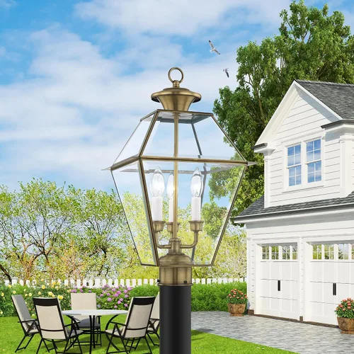 Miniatura 8 de Livex Lighting 2384-91 - Farol transitorio de tres luces post-top de Westover Collection en Pwt, Nckl, B/S, Slvr. acabado, 12.00 pulgadas