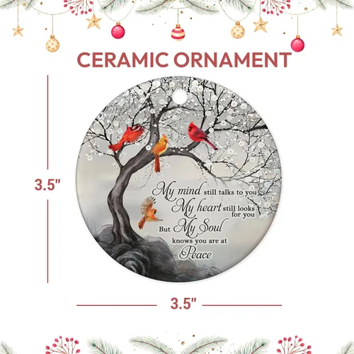 Miniatura 3 de HYTURTLE My Mind Still Talks to You - Adorno de Cerámica Círculo Cardenal - Adorno Navideño Conmemorativo Regalos por la Pérdida de un Ser Querido