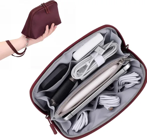 Miniatura 17 de FYY Organizador de cables de viaje, 8 compartimentos, bolsa tecnológica ligera resistente al agua con correa para la muñeca, funda portátil