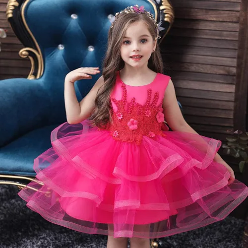Miniatura 2 de Vestido de tul con flores para niñas pequeñas, vestido formal de fiesta de cumpleaños, vestido de fiesta de lentejuelas para desfiles, vestido tutú