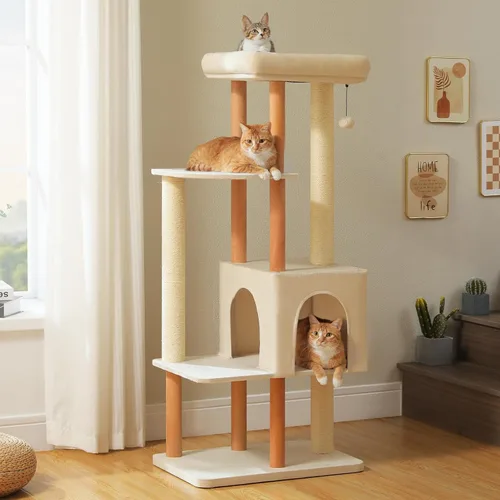 Miniatura 10 de PAWZ Road Árbol Grande para Gatos, Torre de Madera para Gatos de 73 Pulgadas de Alto con 2 Hamacas Espaciosas, 2 Camas Superiores Grandes, 8 Postes