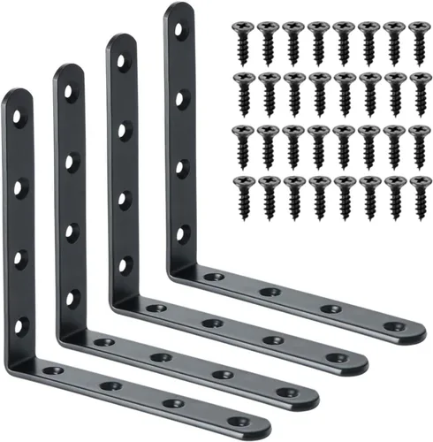 Alise 4 soportes en L resistentes, soportes de esquina flotantes negros de 5 x 5 pulgadas para estantes, soportes de montaje en pared en forma de L