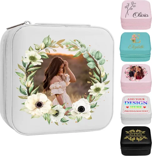 Miniatura 27 de Joyero personalizado con nombre, joyero de viaje portátil personalizado, organizador de joyas de cuero, cajas de dama de honor, boda, regalo