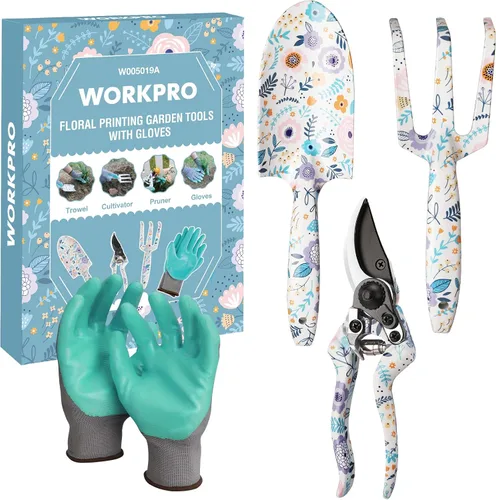 Miniatura 12 de WORKPRO Juego de herramientas de jardín de aluminio, 4 piezas de herramientas de jardín de mano resistentes con caja que incluye paleta, rastrillo