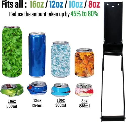 Miniatura 2 de laffeya Trituradora de latas, trituradora de latas montada en la pared, trituradora de latas de 16 onzas para triturar latas de soda y cerveza, Negro