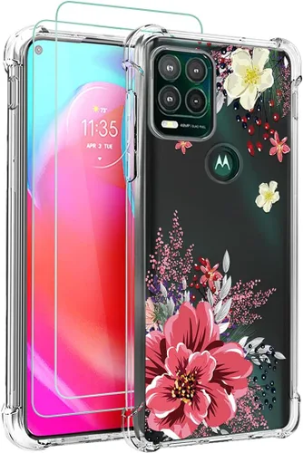 Miniatura 11 de Osophter Funda para Moto G Stylus 5G 2021 con 2 protectores de pantalla floral para niñas y mujeres, absorción de golpes, funda de goma TPU flexible