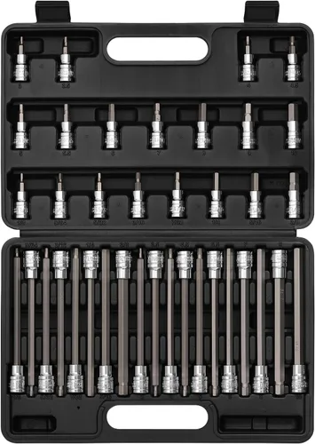 Miniatura 7 de EMENTOL 18 piezas 3/8" impulsión juego de llaves hexagonales largas, CR-V, acero S2, SAE/Métrica, juego de llaves hexagonales Allen extra largas