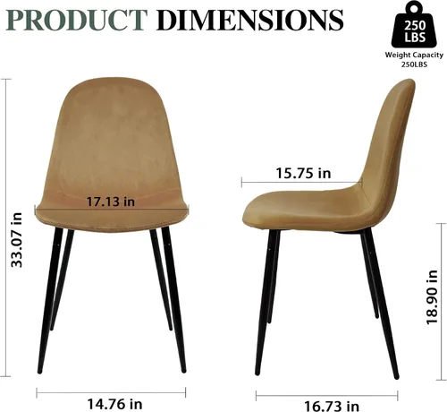 Miniatura 2 de CangLong Juego de 2 sillas de comedor de terciopelo con patas de metal, sillas decorativas para sala de estar y dormitorio, sillas auxiliares