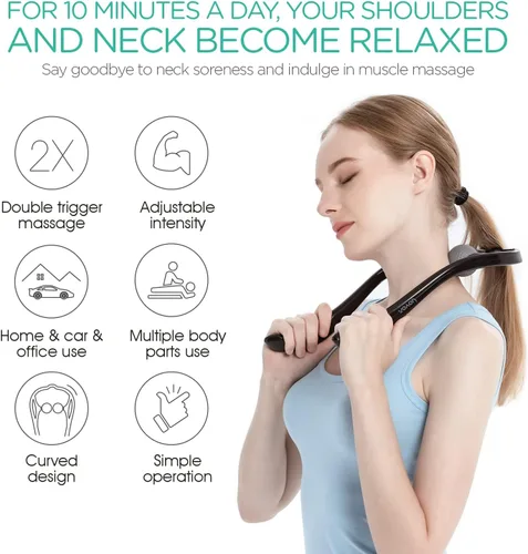 Miniatura 2 de VOYOR Masajeador de cuello Shiatsu de tejido profundo de doble punto de gatillo masajeador de hombro para aliviar el dolor, diseño de mango