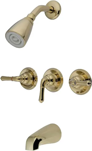 Miniatura 8 de Kingston Brass KB237 Magellan Grifo de bañera y ducha de triple mango en latón cepillado