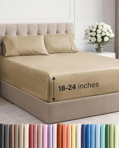 Miniatura 19 de Sábanas King divididas con bolsillos extra profundos, sábanas transpirables y refrescantes de 5 piezas, sábanas de lujo para hotel, suaves, sin 22