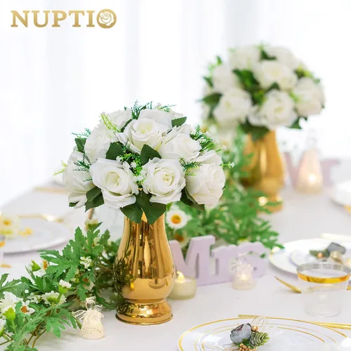 Miniatura 3 de NUPTIO Centros de mesa de flores blancas para mesas: 6 piezas de arreglo de bolas de flores artificiales para fiesta de boda, rosa floral falsa