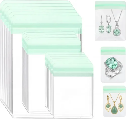 Miniatura 10 de Clabby 120 bolsas de joyería de PVC transparente, bolsa de almacenamiento de joyas de plástico, anillos transparentes, aretes, bolsas antideslustre