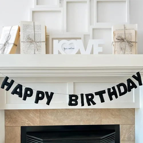 Miniatura 4 de Meygajoe - Cartel de feliz cumpleaños de fieltro preencordado, guirnalda reutilizable, decoración de pancarta de cumpleaños, letrero personalizado