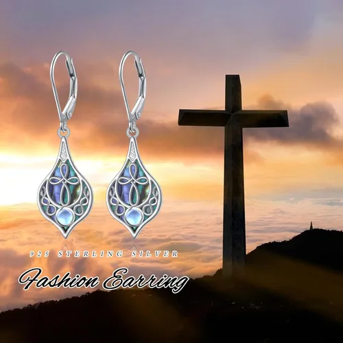 Miniatura 42 de Aretes colgantes de filigrana de plata de ley 925, margarita, loto, flor de rosa, piedra lunar, lágrima para mujer, nudo celta infinito, margarita