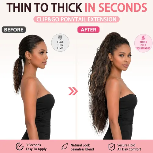 Miniatura 2 de ORSUNCER - Extensión de cola de caballo con clip de garra de 30", con clip, extensiones de pelo sintético de aspecto natural y esponjoso