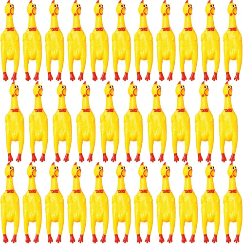 Miniatura 8 de Honoson 32 piezas de juguete de goma de pollo para perros de 12 pulgadas, juguete de pollo gritando, novedoso juguete chirriante que hace ruido
