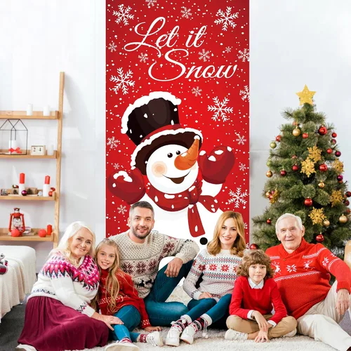 Miniatura 7 de Augisteen Cartel de Navidad para puerta de muñeco de nieve, letrero de Navidad para puerta delantera, porche, muñeco de nieve, fotografía, telón