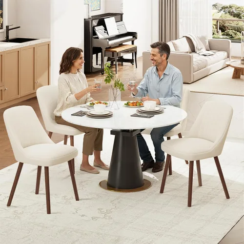 Miniatura 5 de MALOL Juego de 2 sillas de comedor tapizadas, sillas de cocina de tela moderna con respaldo, patas de madera para cocina, comedor, restaurante, beige