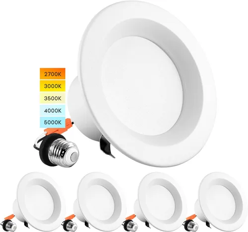 LUXRITE Luces LED empotrables de 4 pulgadas, 10 W = 60 W, CCT seleccionable por color 2700 K | 3000 K | 3500 K | 4000 K | 5000 K, luces descendentes