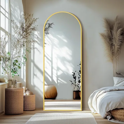 Miniatura 9 de Delma Espejo arqueado de longitud completa, espejo de pie de cuerpo completo, piso grande con soporte para pared, entrada, puerta, dormitorio, baño