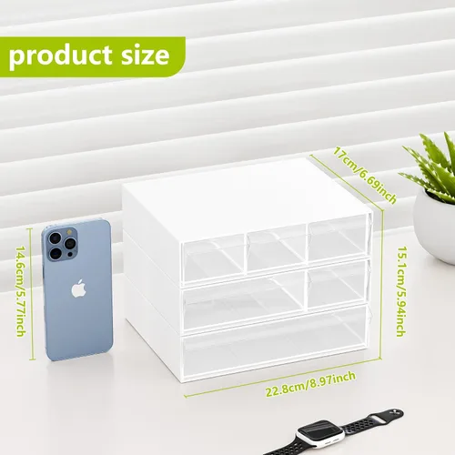 Miniatura 3 de Gonice Organizador de escritorio apilable de 3 niveles con 6 compartimentos, organizador de cajones apilables de plástico blanco para oficina