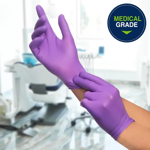 Miniatura 4 de HALYARD Guantes de nitrilo morado para examen de pacientes dentales, no estériles, 5.9 mil, 9.5 pulgadas, morado, grande, 53433 (caja de 100)