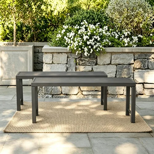 Miniatura 12 de Black Outdoor Bench, Outdoor Metal Backless Bench Set of 2, 46" Patio Garden Bench for Outdoor, All Wheather Outdoor Bench for Garden, Backyard