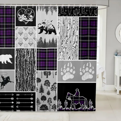 Miniatura 26 de Erosebridal Cortina de ducha de animales del bosque, cortina de ducha de oso ciervo, lobo, cortina de ducha de baño, cortina de baño impermeable