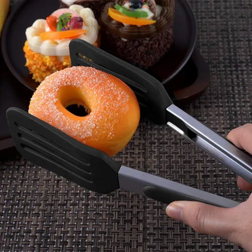 Miniatura 7 de Pinzas para servir de silicona de acero inoxidable de 12 pulgadas con mango de bloqueo (negro)