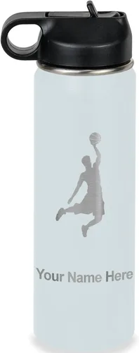 Miniatura 42 de LaserGram Botella de agua personalizada, hombre haciendo slam dunk de baloncesto, de acero inoxidable, de doble pared con aislamiento al vacío