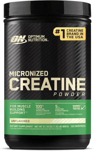 Optimum Nutrition Creatina Micronizada Monohidrato en Polvo, Sin Sabor, 120 Porciones, 600 Gramos (El Embalaje Puede Variar)