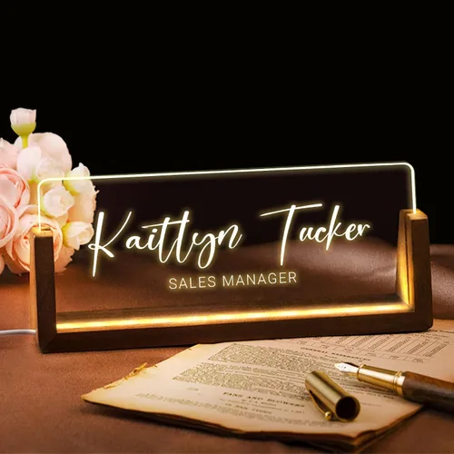 Miniatura 8 de Placa de nombre personalizada para escritorio, placa de nombre personalizada con luz para escritorios, decoraciones de escritorio para mujeres