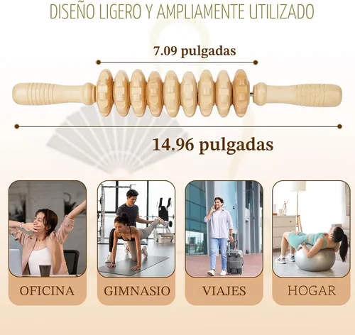 Miniatura 2 de Liitrton Puntos de disparo de rodillo de masaje de madera manual para liberar celulitis dolor muscular (recta-9 ruedas)