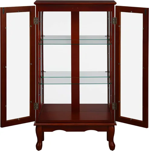 Miniatura 6 de Gabinete Curio iluminado, moderno gabinete de cristal de pie con estantes ajustables, panel trasero espejo y puertas de vidrio templado