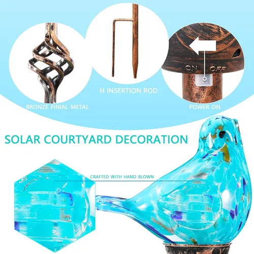 Miniatura 2 de Luces solares decorativas, luces solares de estaca para pájaros, luces de cristal soplado a mano, luces decorativas de camino de jardín, estacas