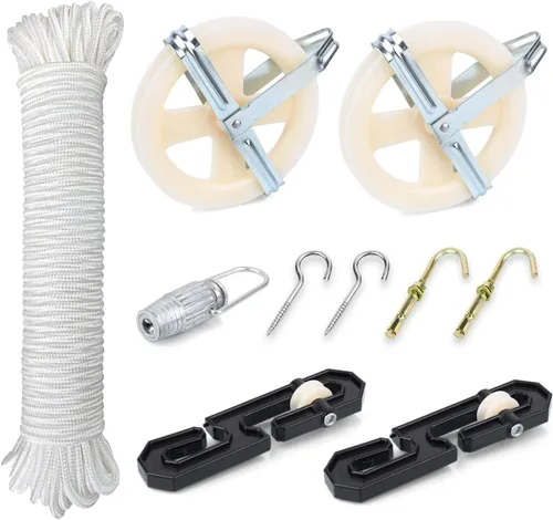 TooTaci Kit de tendedero para exteriores, kit de polea de tendedero de nailon de 5 pulgadas, cuerda de poliéster de 150 pies para exteriores,