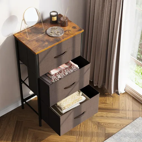 Miniatura 6 de AODK Cómoda para Dormitorio, Mesa de Noche Pequeña, Cómoda con Cajones, Mesa de Final de Pasillo para Sala de Estar, Cómoda con 3 Cajones de Marrón
