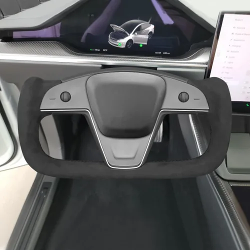 Miniatura 3 de MEWANT Funda de Volante de Athsuede con Costura Manual en Negro 9040 para Tesla Model S Yoke 2021-2023 Model X 2021-2023