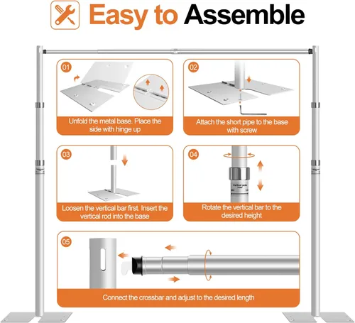Miniatura 6 de FUDESY Kit de Soporte de Telón de Fondo con Tubo y Tela, Soporte de Telón de Fondo Resistente de 8.6x10 pies con Marco Ajustable de Fondo con Base