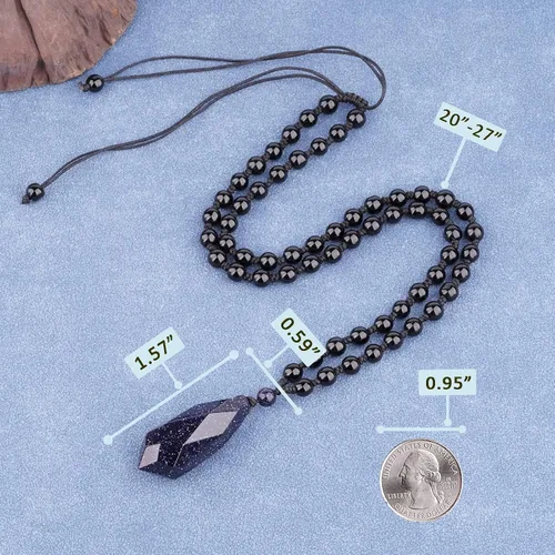 Miniatura 4 de Collar de obsidiana negra con dije de protección con cadena de cuentas extendida, collar de amuleto de piedra de cristal curativo para hombres